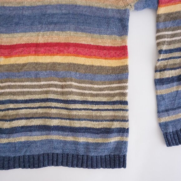Vintage Mountain Lake Blue Cotton Sweater Striped Knit Grandmacore M - Picture 5 of 9